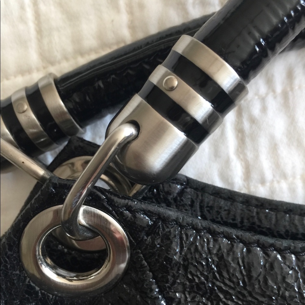 EUC Stuart Weitzman black hobo distressed patent leather satchel - Picture 8 of 14